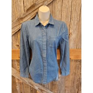 Per se chambray button up long sleeve small S split back EUC